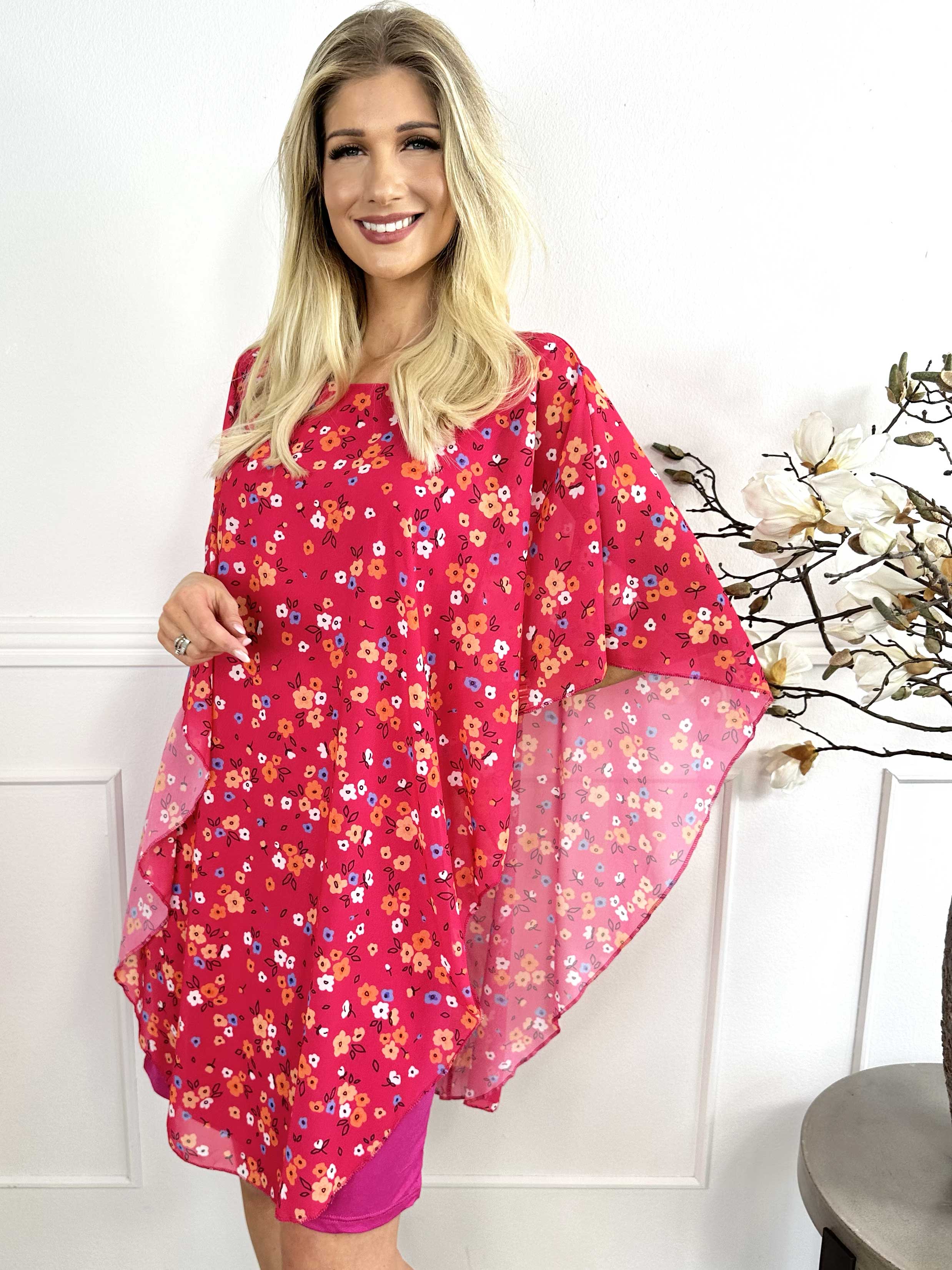 Kenya Small Flower - Tunikaklänning i chiffong med blommönster